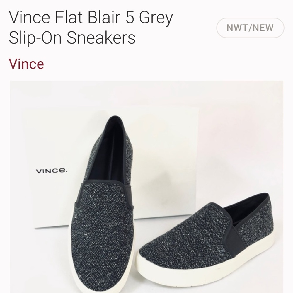 NWT Vince Flat Blair 5 Grey Slip-On Sneakers